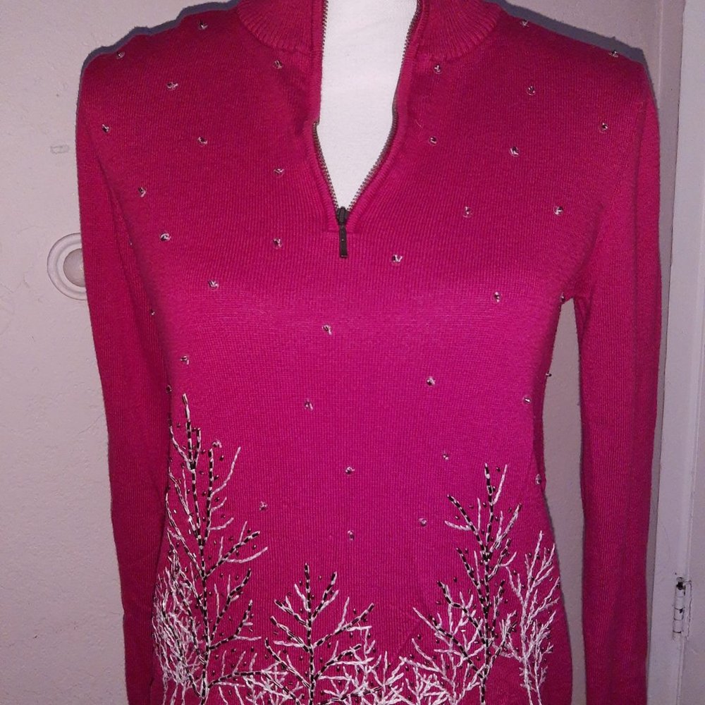 Red Holiday Sweater with Beads